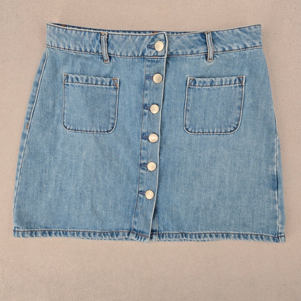 Garage Womens Medium Denim Mini Skirt Button Front Light Wash Y2K Retro Utility
